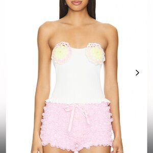 Lovers + Friends Pastel Crochet Detail Top